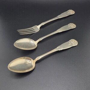 Antique A. Frisch 830S Silver Flatware Set 3pc Floral Monogrammed 1926